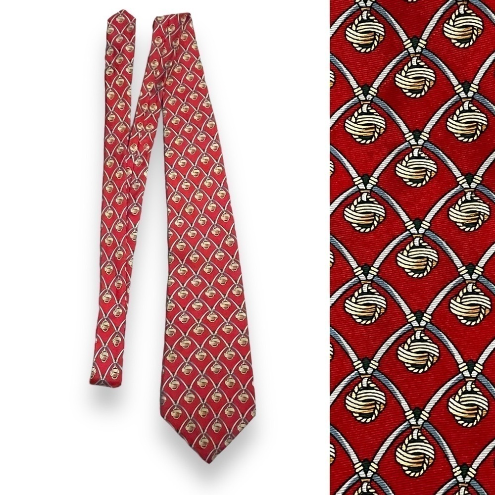 Vintage Burberrys Neck Tie 100% Silk Geometric Knot Print Preppy Designer Red